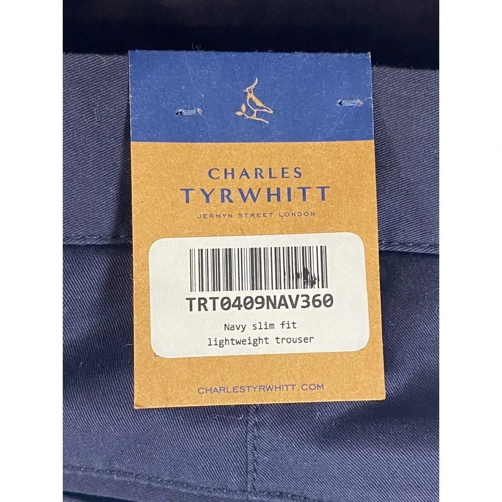 Charles Tyrwhitt Mens Navy Slim Fit Lightweight Trouser Pants 36W 30L TRT0409NAV - Picture 5 of 11